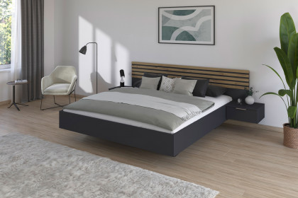 Lamella von Rauch Blue - Bett grau-metallic mit Lamellen-Kopfteil Eiche