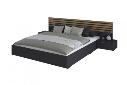 Lamella von Rauch Blue - Bett grau-metallic mit Lamellen-Kopfteil Eiche
