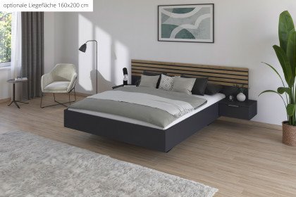 Lamella von Rauch Blue - Bett grau-metallic mit Lamellen-Kopfteil Eiche