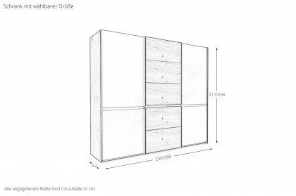 Savona 2.0 von Musterring - Schrank 250 cm breit Glas champagner - Eiche