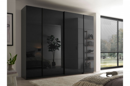 Mufo von SchlafKONTOR - Schrank mit Schwebe- und Drehtüren graphit - Grauglas