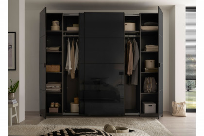 Mufo von SchlafKONTOR - Schrank mit Schwebe- und Drehtüren graphit - Grauglas