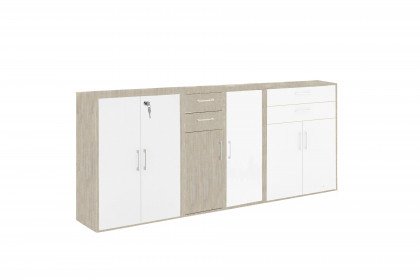 Big Profi Office von Mäusbacher - Highboard in Birke Nachbildung & Ice White