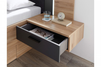 Aschau von POL Power - Bettanlage mit Polsterkopfteil Mauvella Oak - graphit