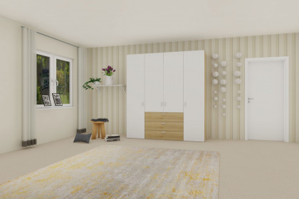 Longline von JUTZLER - 4-türiger Schrank mit 3 Schubladen Eiche - weiß