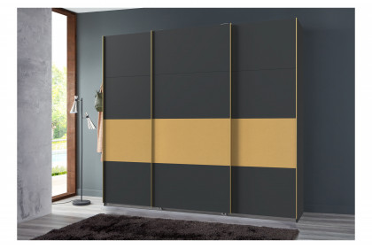Dubai von Wimex - Kleiderschrank grafitgrau/ goldfarbig, Breite 225