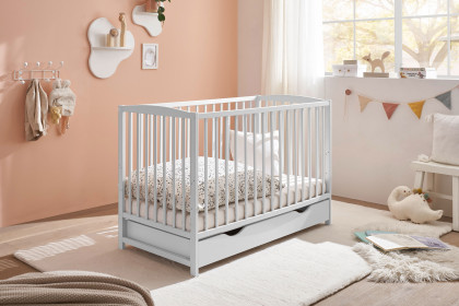 Teffy von BEGABINO - Babybett weiß mit Schubkasten + Umbauseite