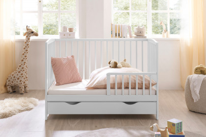 Teffy von BEGABINO - Babybett weiß mit Schubkasten + Umbauseite