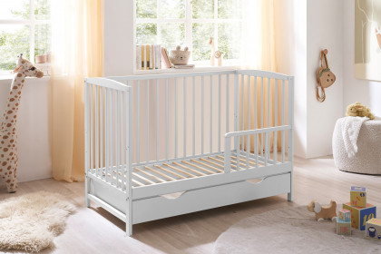 Teffy von BEGABINO - Babybett weiß mit Schubkasten + Umbauseite