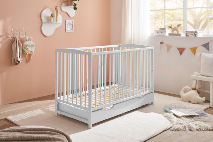 Teffy von BEGABINO - Babybett weiß mit Schubkasten + Umbauseite