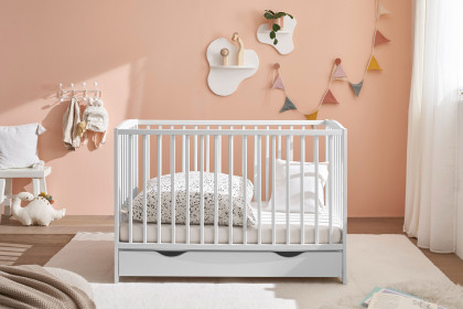 Teffy von BEGABINO - Babybett weiß mit Schubkasten + Umbauseite