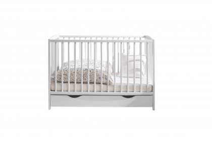 Teffy von BEGABINO - Babybett weiß mit Schubkasten + Umbauseite