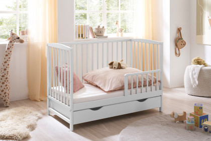 Teffy von BEGABINO - Babybett weiß mit Schubkasten + Umbauseite