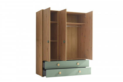 Birta von BEGABINO - Kleiderschrank mit 3 Türen & 2 Schubladen Eiche - grün