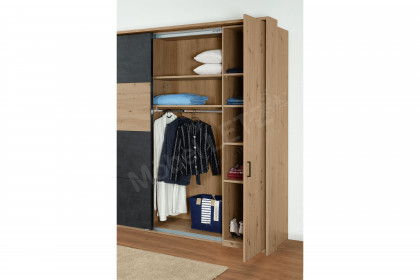Spiez von SchlafKONTOR - Schrank mit Passepartout & Dämpfung Eiche - schwarz