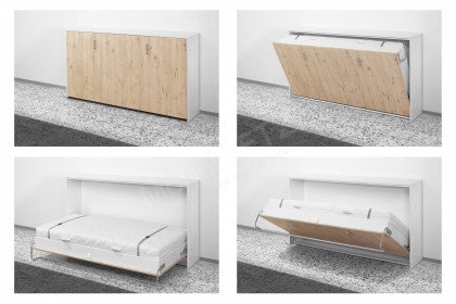 Venga von Nehl - Schrankklappbett quer weiß - San Remo Eiche Nachbildung