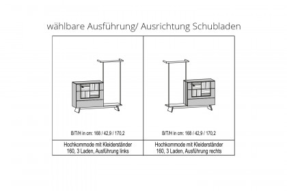 V/lacera sleeping von Voglauer - Kommode mit Kleiderständer taupe - Eiche
