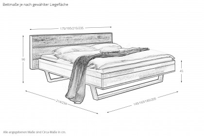 Alabama von Nature Living - Bett 140x200 cm grau - Wildeiche