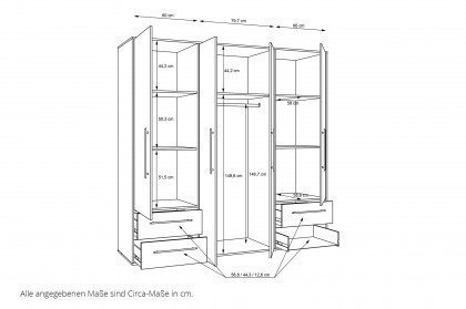 Mokkaris von Forte - Kombi-Kleiderschrank ca. 200 cm breit weiß - Beton