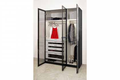 Topline von JUTZLER - Kleiderschrank 3-türig schwarz mit Rauchglastüren