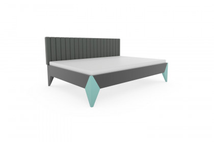 ZE+ von Rudolf - Bett 140x200 cm Polsterkopfteil anthrazit - Füße Lack türkis