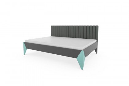ZE+ von Rudolf - Bett 140x200 cm Polsterkopfteil anthrazit - Füße Lack türkis