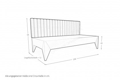 ZE+ von Rudolf - Bett 140x200 cm Polsterkopfteil anthrazit - Füße Lack türkis