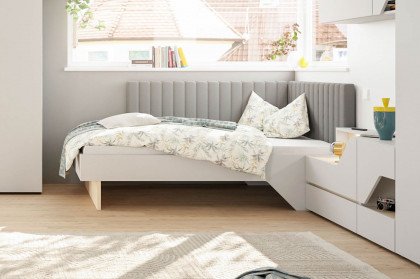ZE+ von Rudolf - Sockelbett 90x200 cm hellgrau mit Kopf- & Rückenlehne