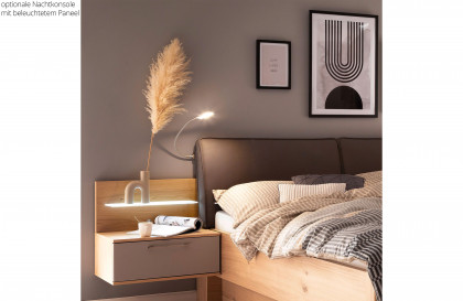 Multiline von SCHÖNER WOHNEN - Balkeneiche-Bett mit braunem Kunstleder-Kopfteil