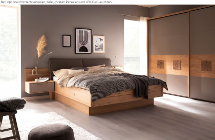 Multiline von SCHÖNER WOHNEN - Balkeneiche-Bett mit braunem Kunstleder-Kopfteil