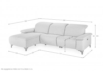 MR 370 von Musterring - Ecksofa Variante links platin