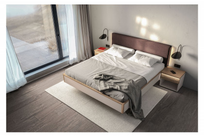V/lacera sleeping von Voglauer - Bett taupe mit Polsterkopfteil kupfer
