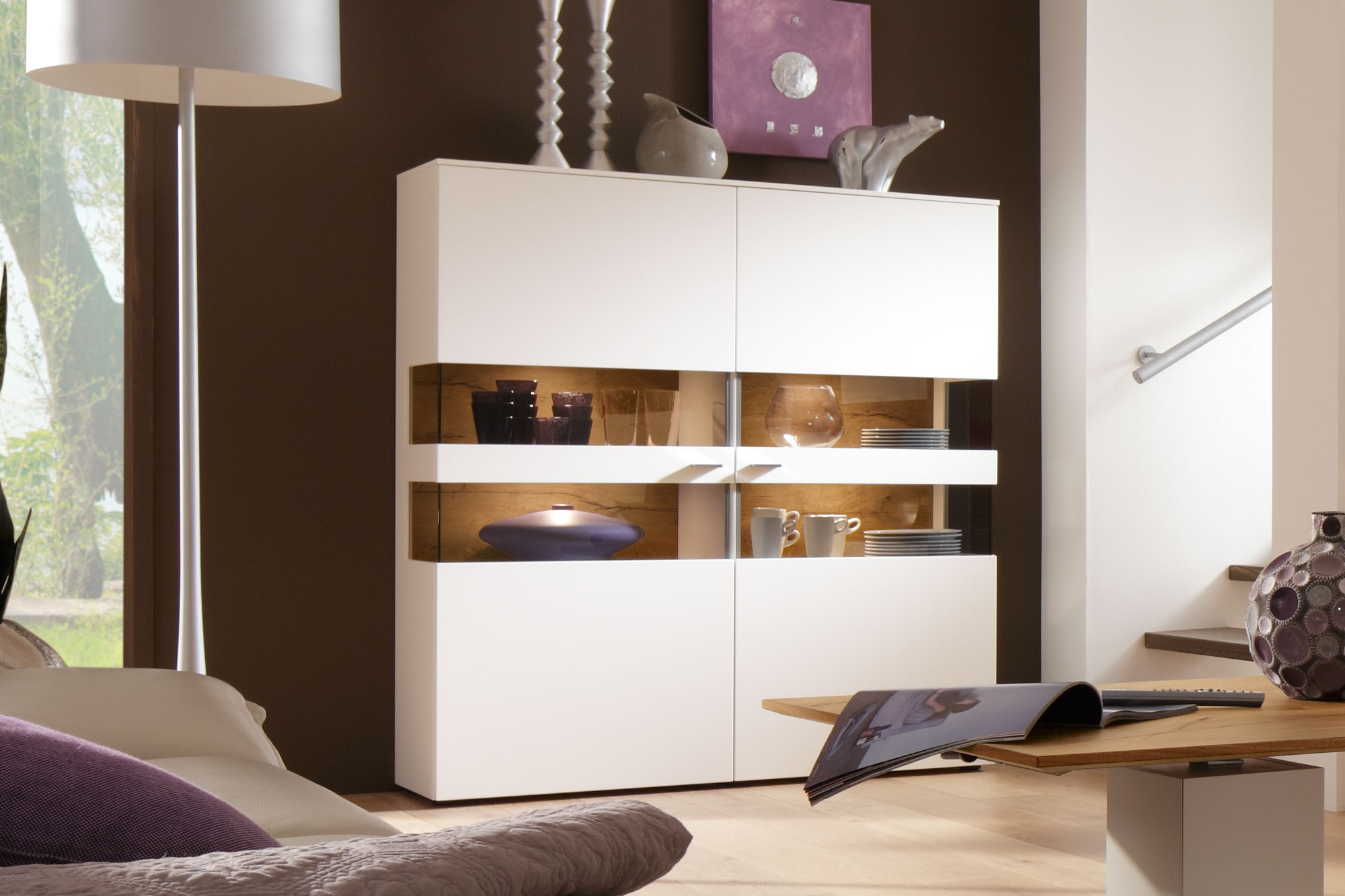 Gwinner Wohndesign Wohnwand Felino FE3 wei? Astnussbaum natur : Gwinner Felino Beleuchtung Gwinner Felino Beleuchtung : Gwinner Wohndesign Wohnwand Felino FE3 wei? Astnussbaum natur
