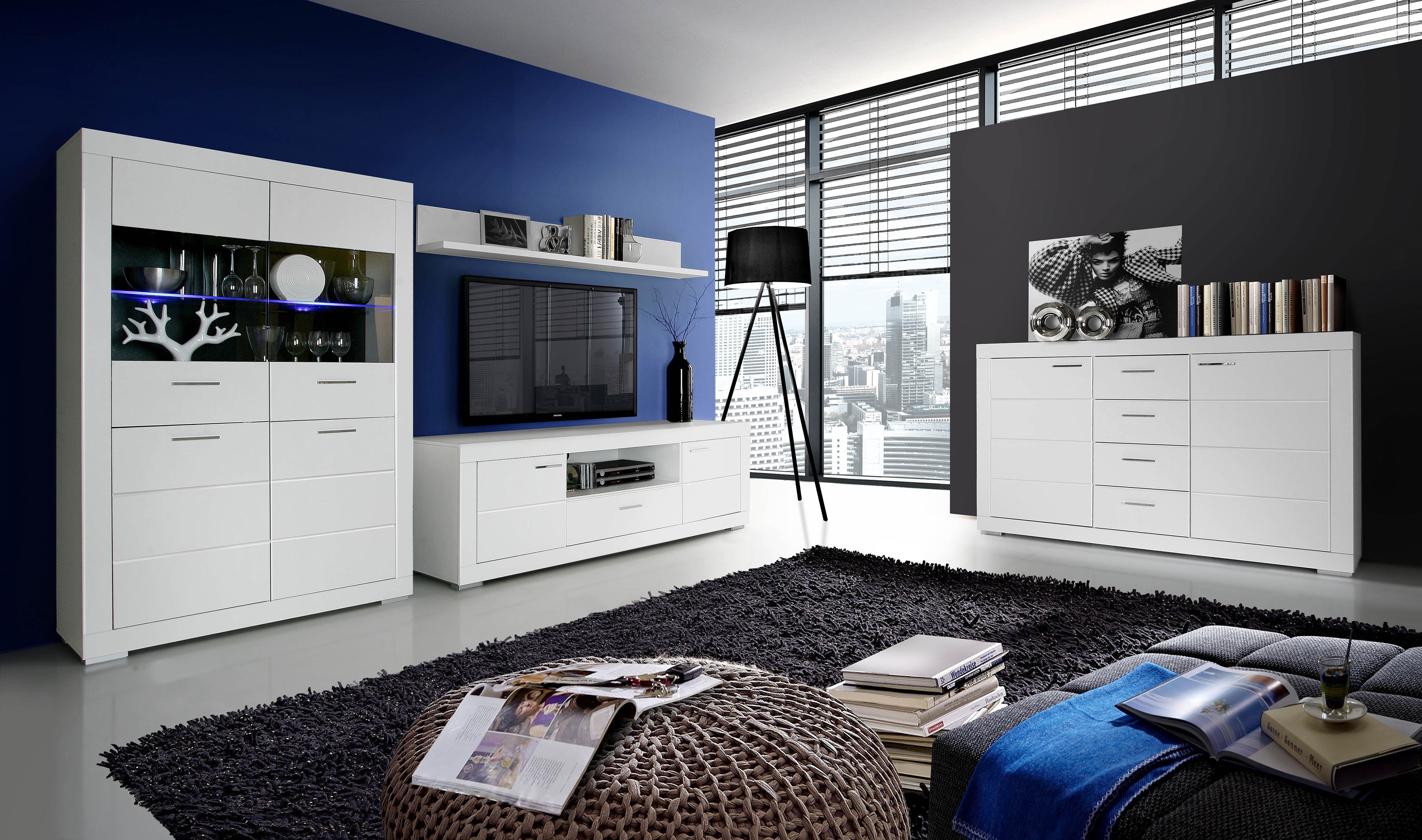 Wohnwand Snow inklusive blauer Beleuchtung - Forte Möbel Letz von Ihr Online-Shop 