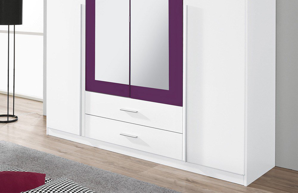 Kleiderschrank Krefeld weiß und lila mit Spiegel 136 cm