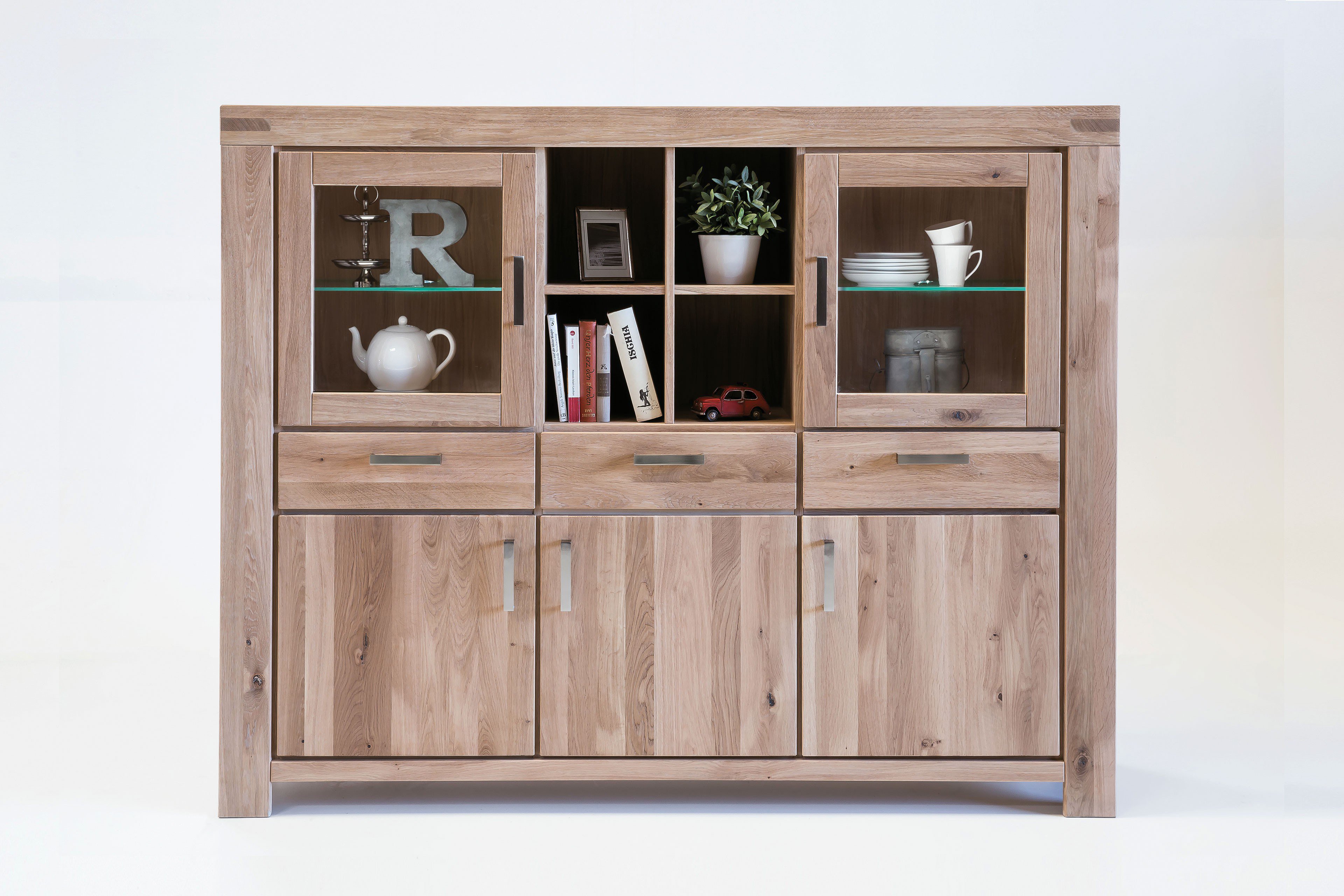 Elfo Möbel Highboard Kira massive Wildeiche bianco Möbel