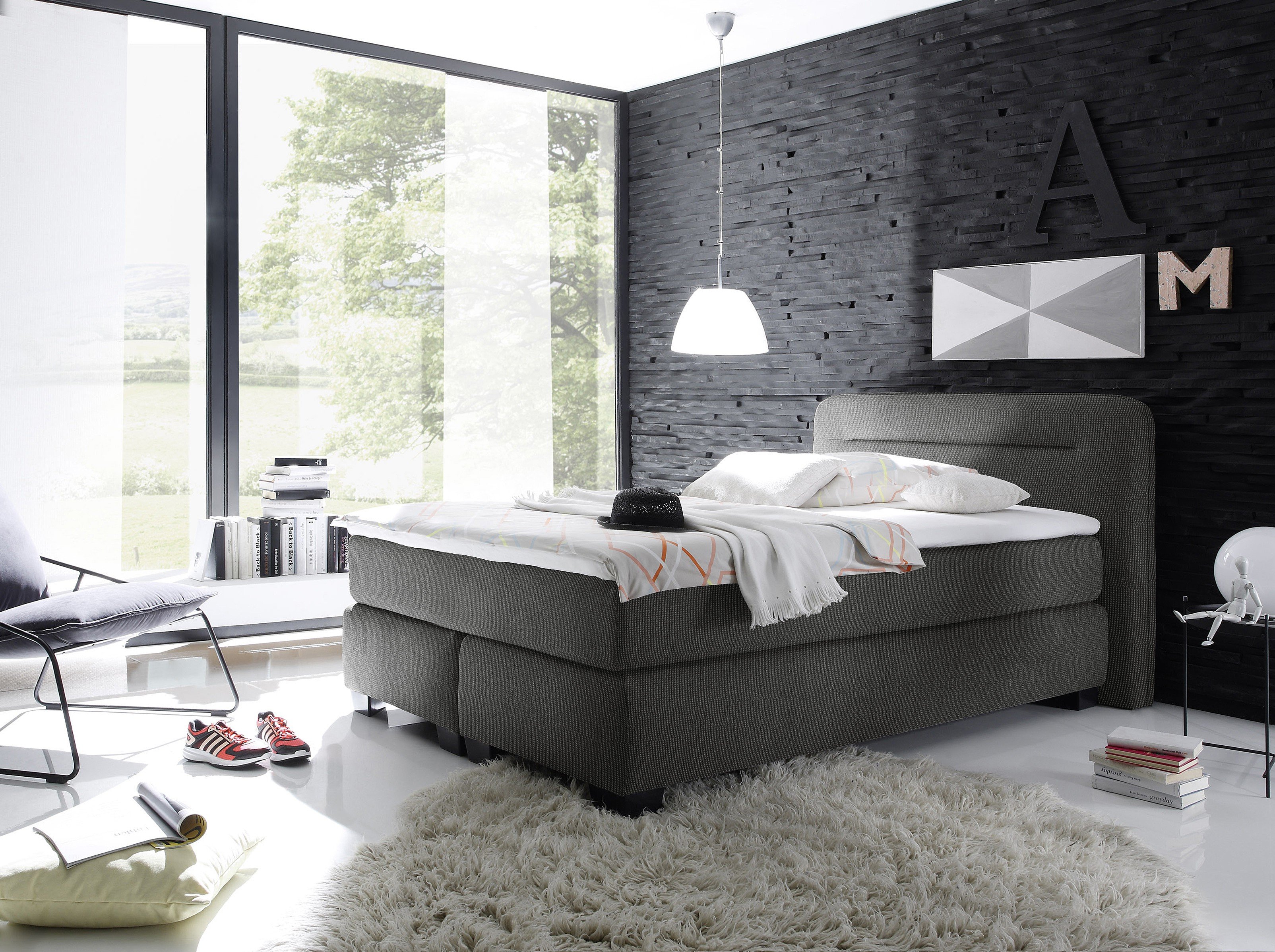 Black red white boxspringbett maine 140 x 200 cm mit topper ...