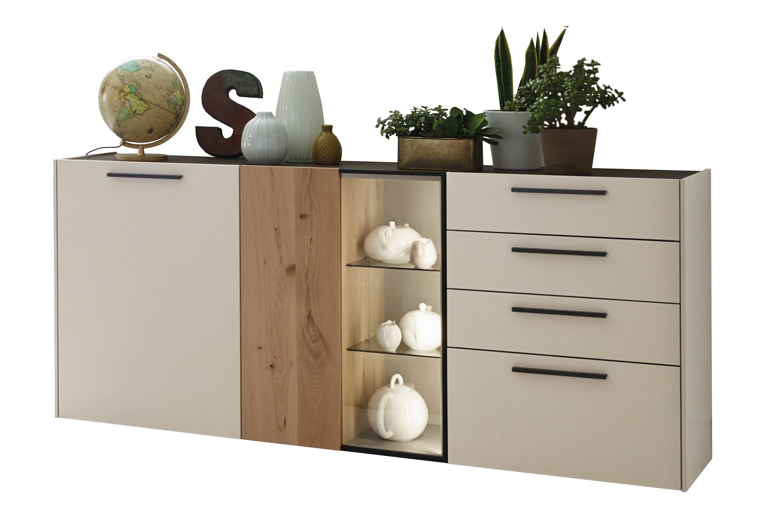 Gwinner Sideboard Block BG31 weiß/ Balkeneiche natur