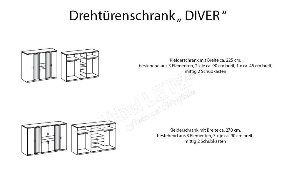| Möbel Ihr - Diver Drehtürenschrank graphit Online-Shop weiß/ Wimex Letz