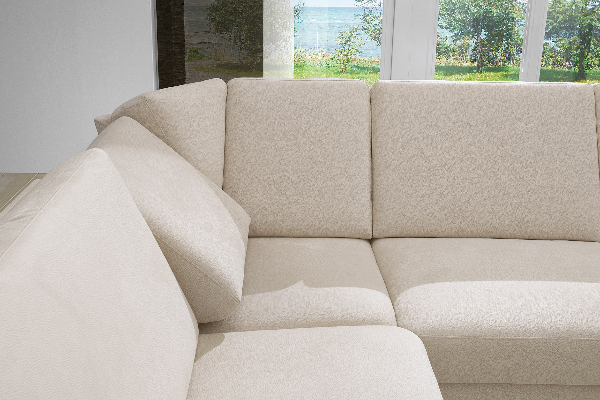 Planpolster ClevelandS Wohnlandschaft in Microfaser creme Möbel Letz