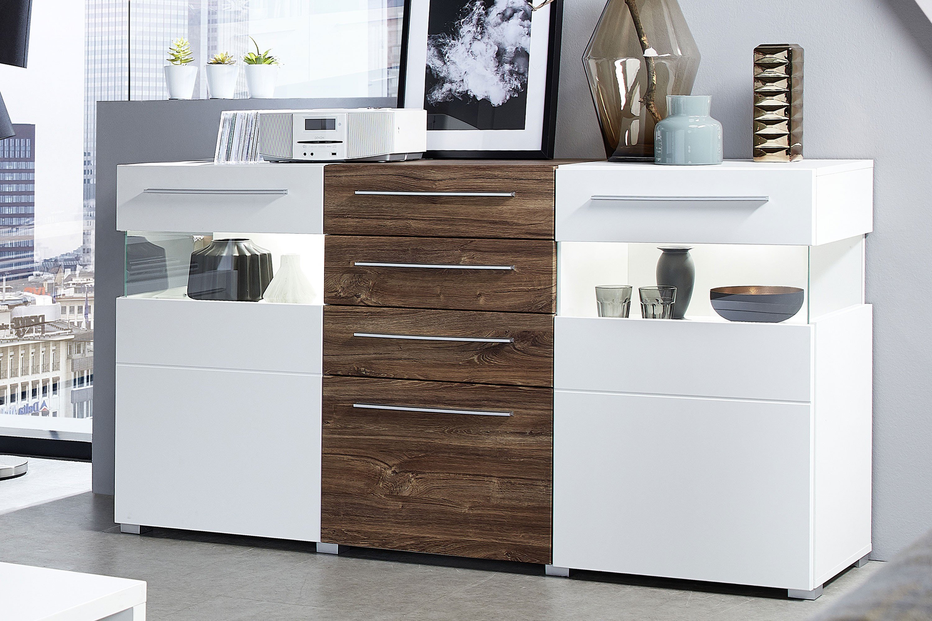 Innostyle Sideboard Brigg weiß/ Akazie Möbel Letz Ihr