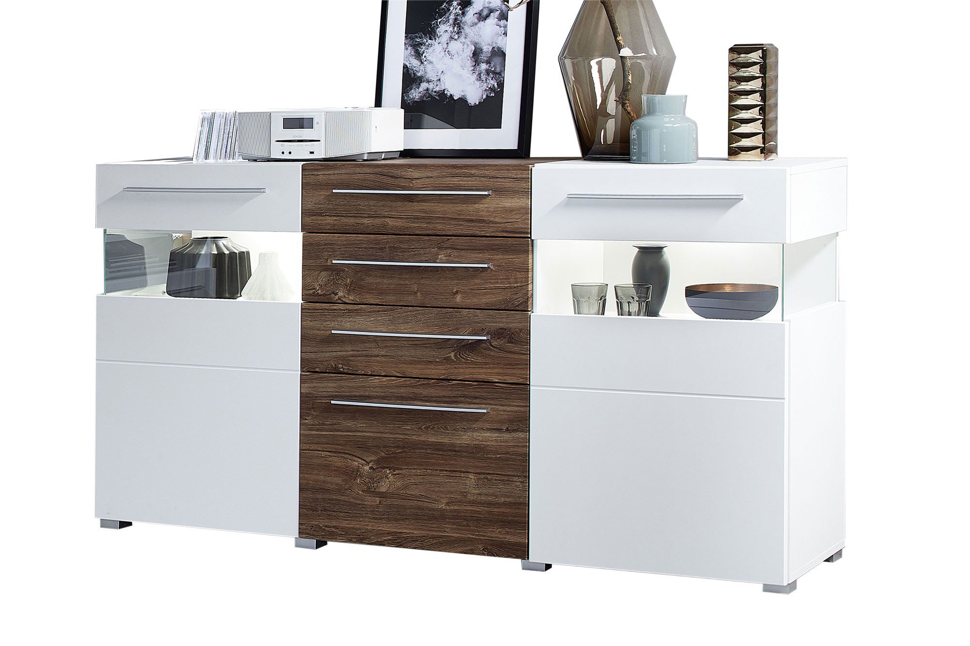 Innostyle Sideboard Brigg weiß/ Akazie Möbel Letz Ihr