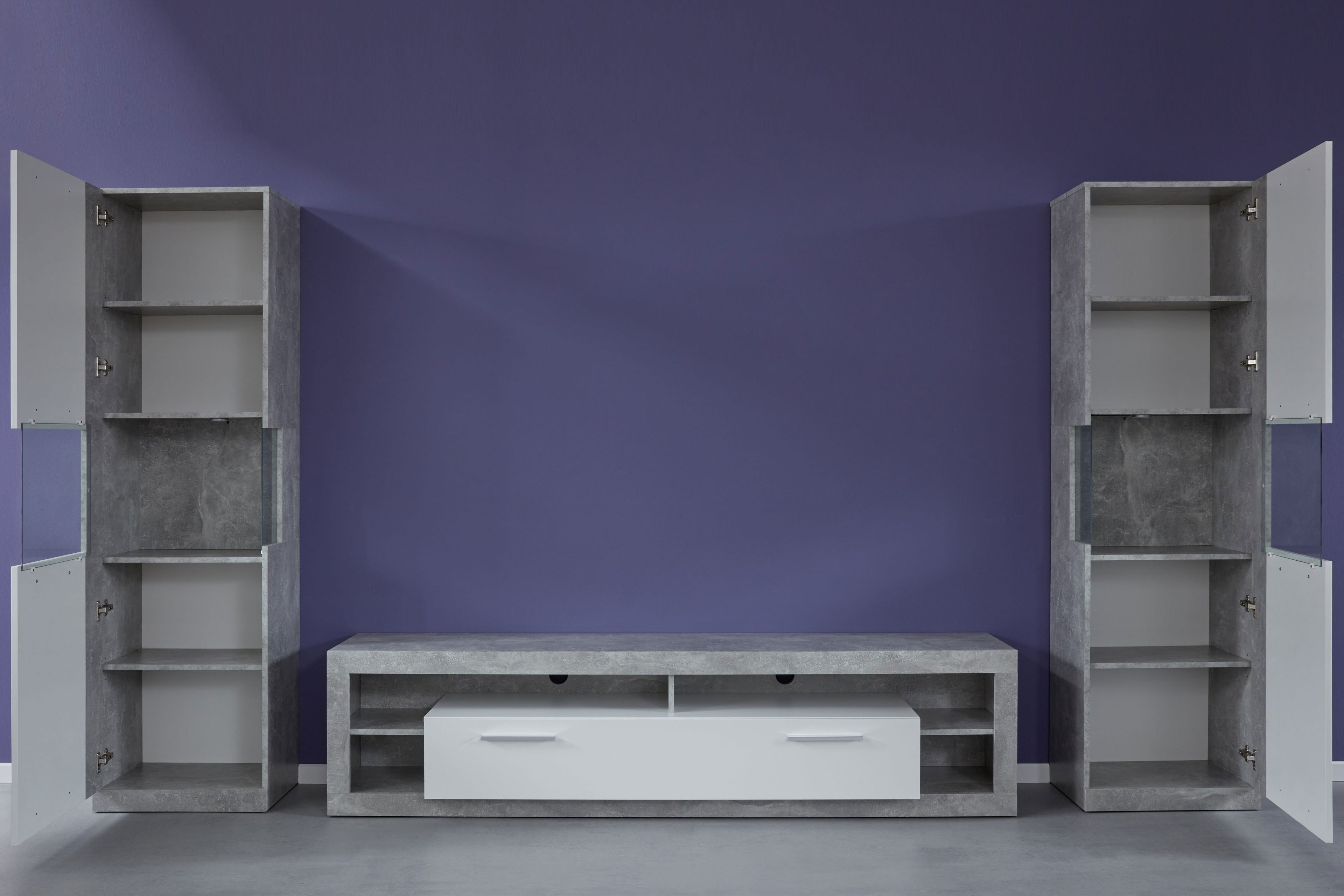 Wohnwand Rock von Trendteam 1826-937-35 weiß Hochglanz/ stone | Möbel