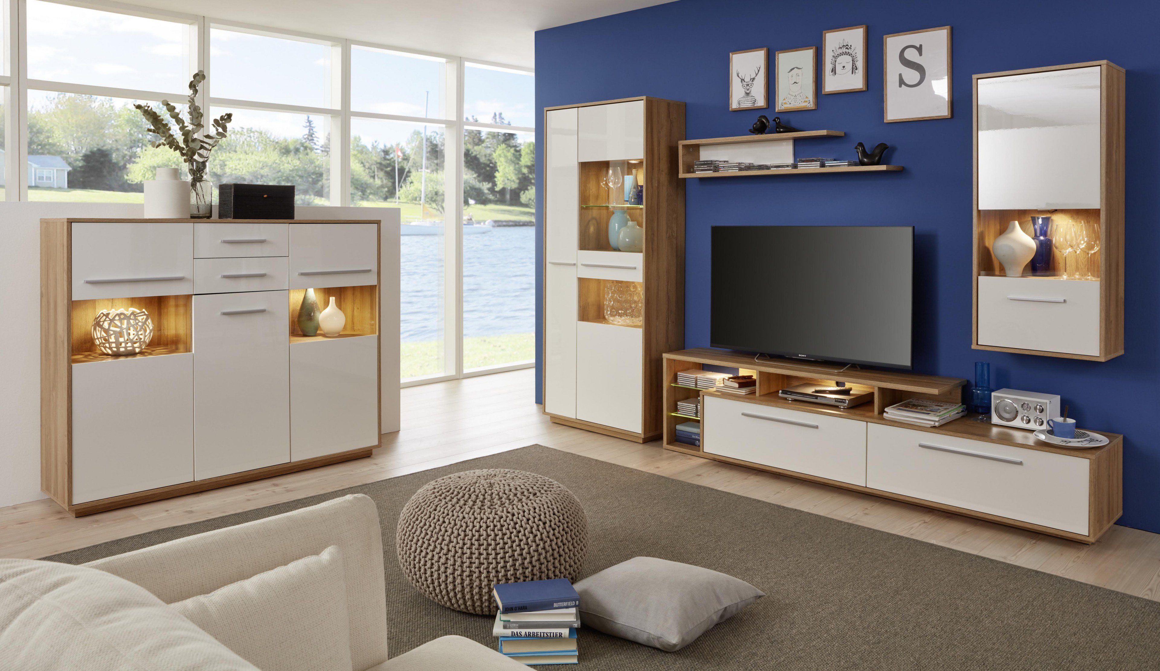 975 Trendteam Wohnwand Kuba 4-teilig Alteiche/ weiß Glanz | Möbel Letz