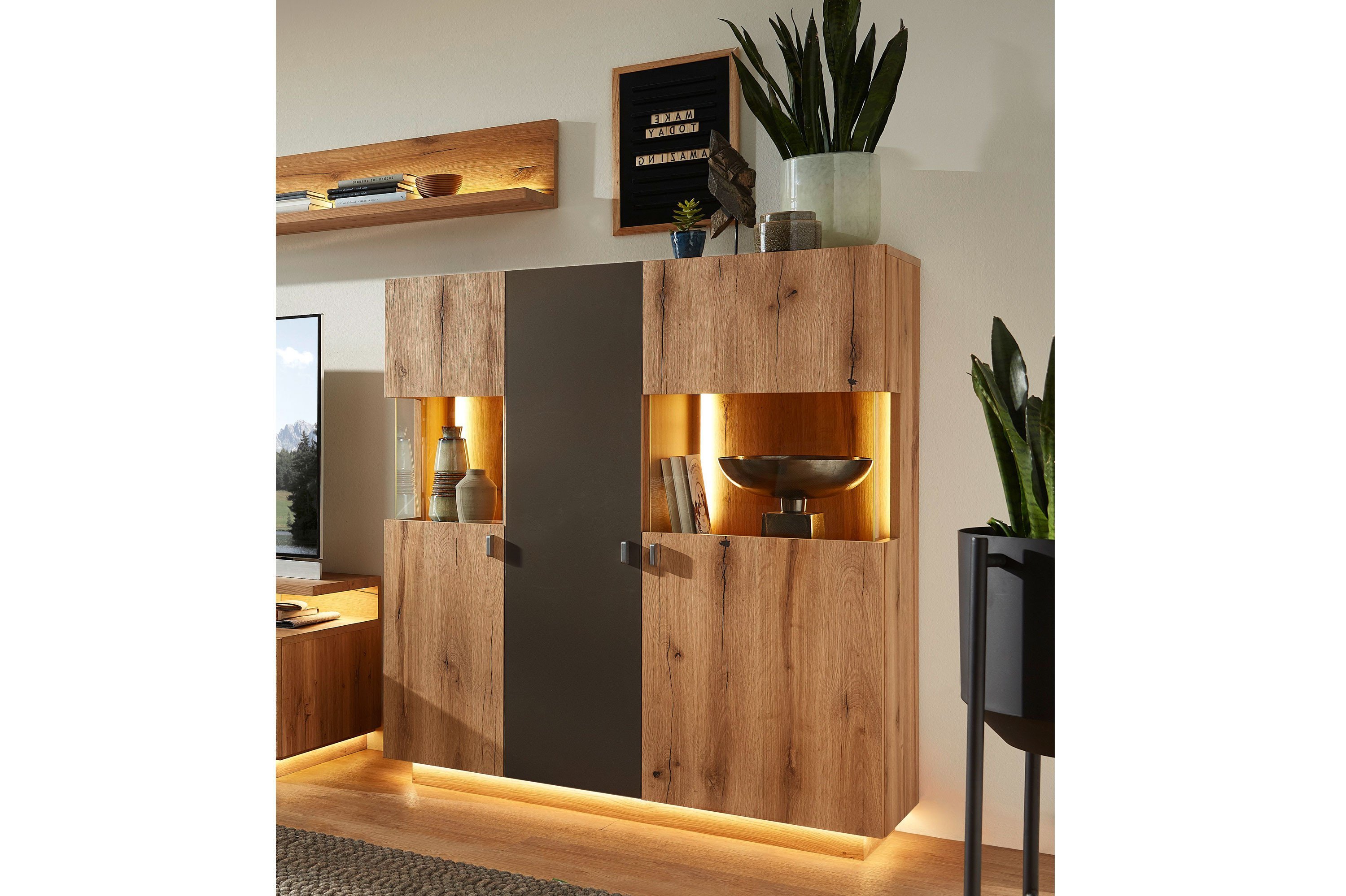 Schröder Möbel Highboard Davos Eiche/ Akzentlack mokka | Möbel Letz