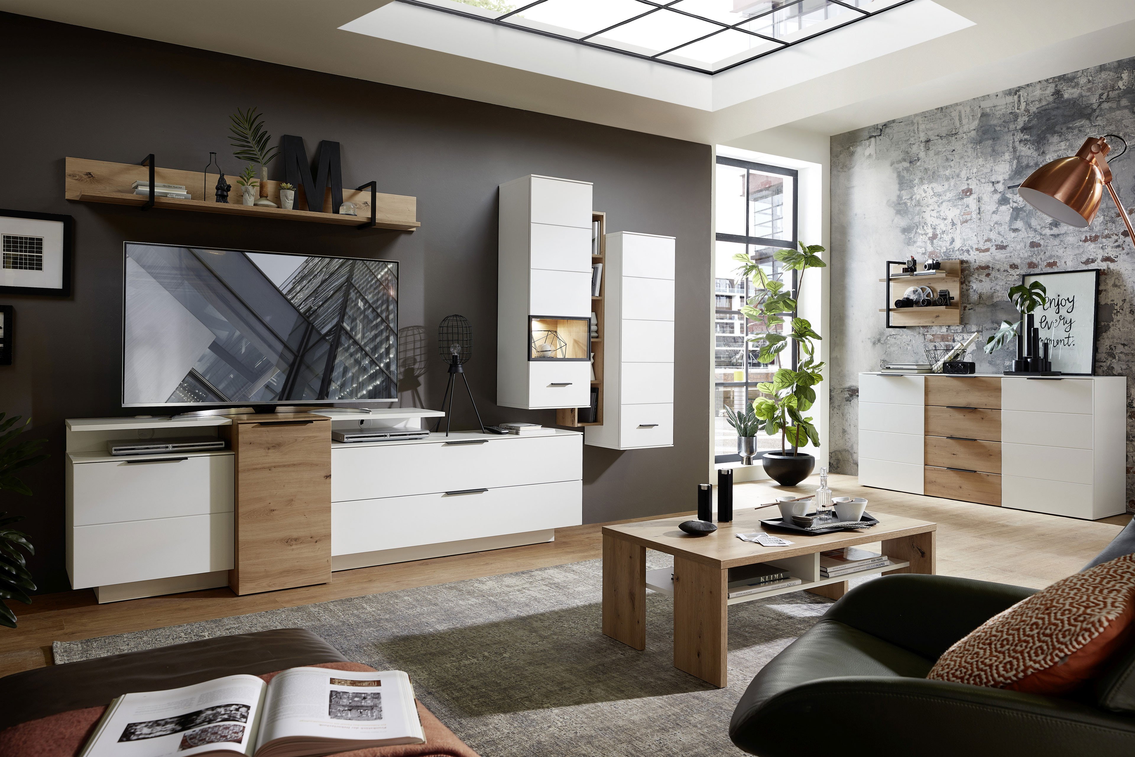 Innostyle Wohnwand Medion weiß/ Artisan Eiche Möbel Letz Ihr Online