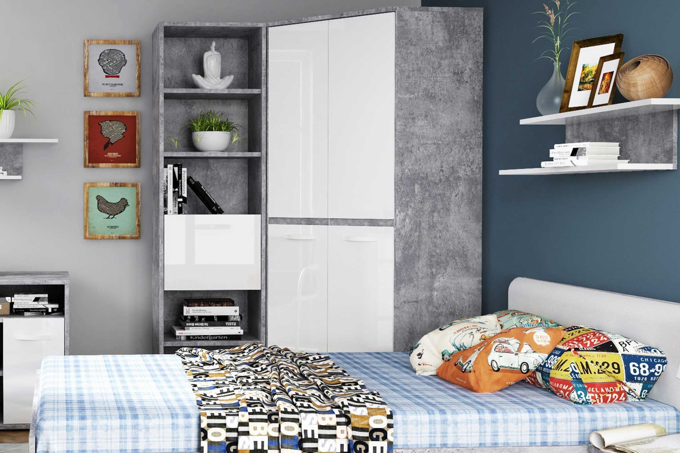 Forte Canmore Eckschrank Beton - weiß glänzend | Möbel Letz - Ihr  Online-Shop