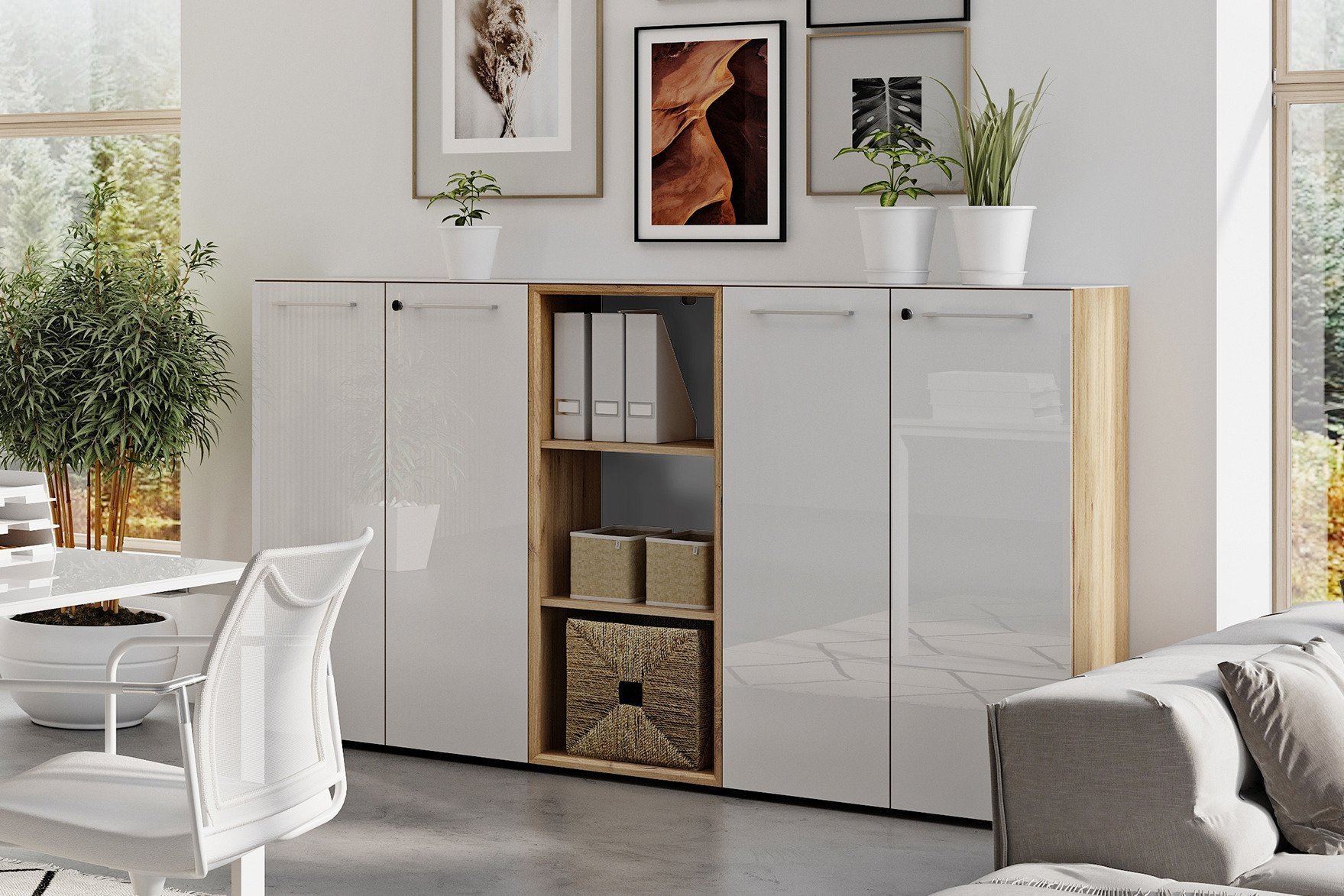 Eiche-Weißglas Büromöbel - Germania Monteria Letz Möbel | Ihr Online-Shop