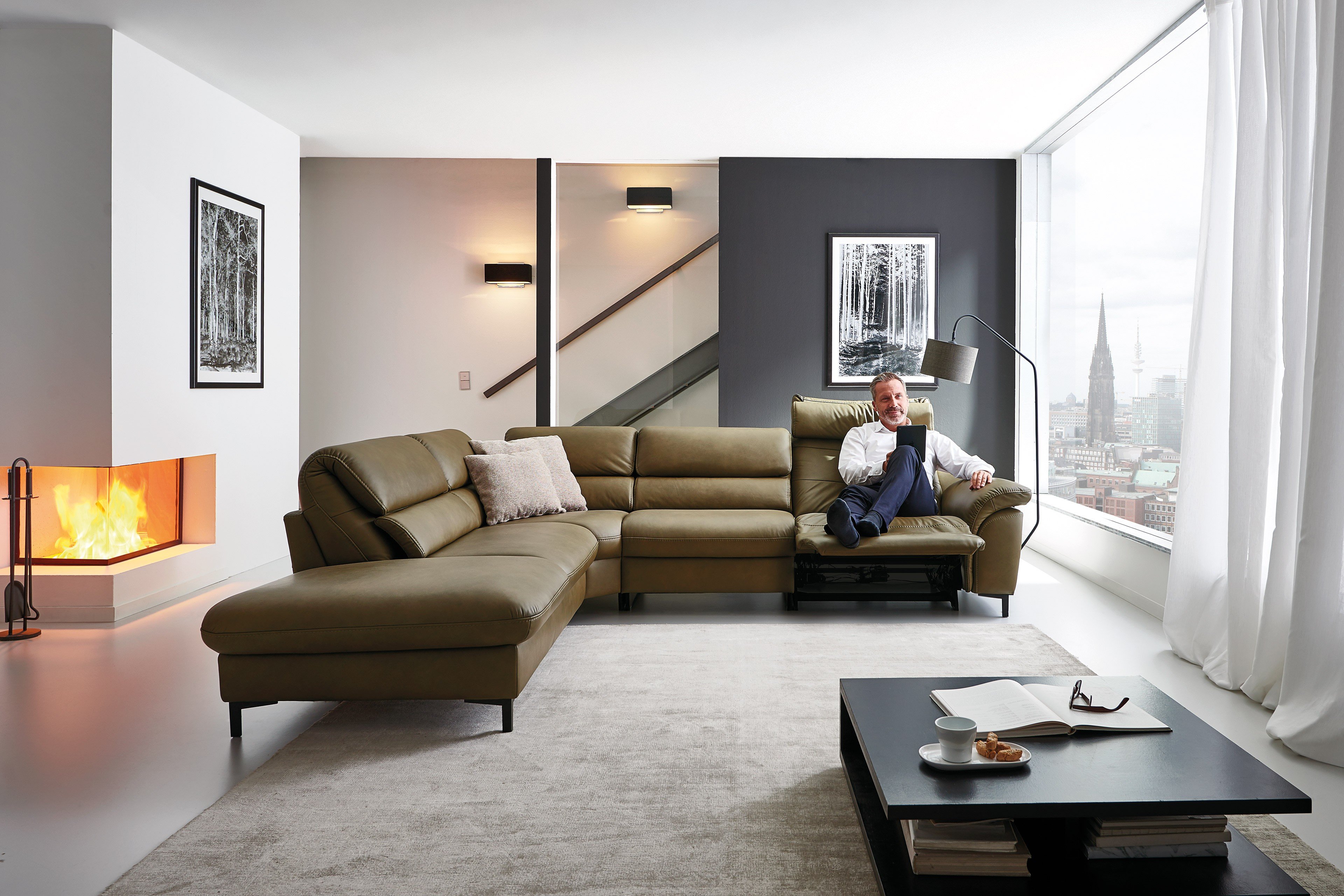 Planpolster Hillsboro Ledersofa in Moosgrün | Möbel Letz - Ihr Online-Shop