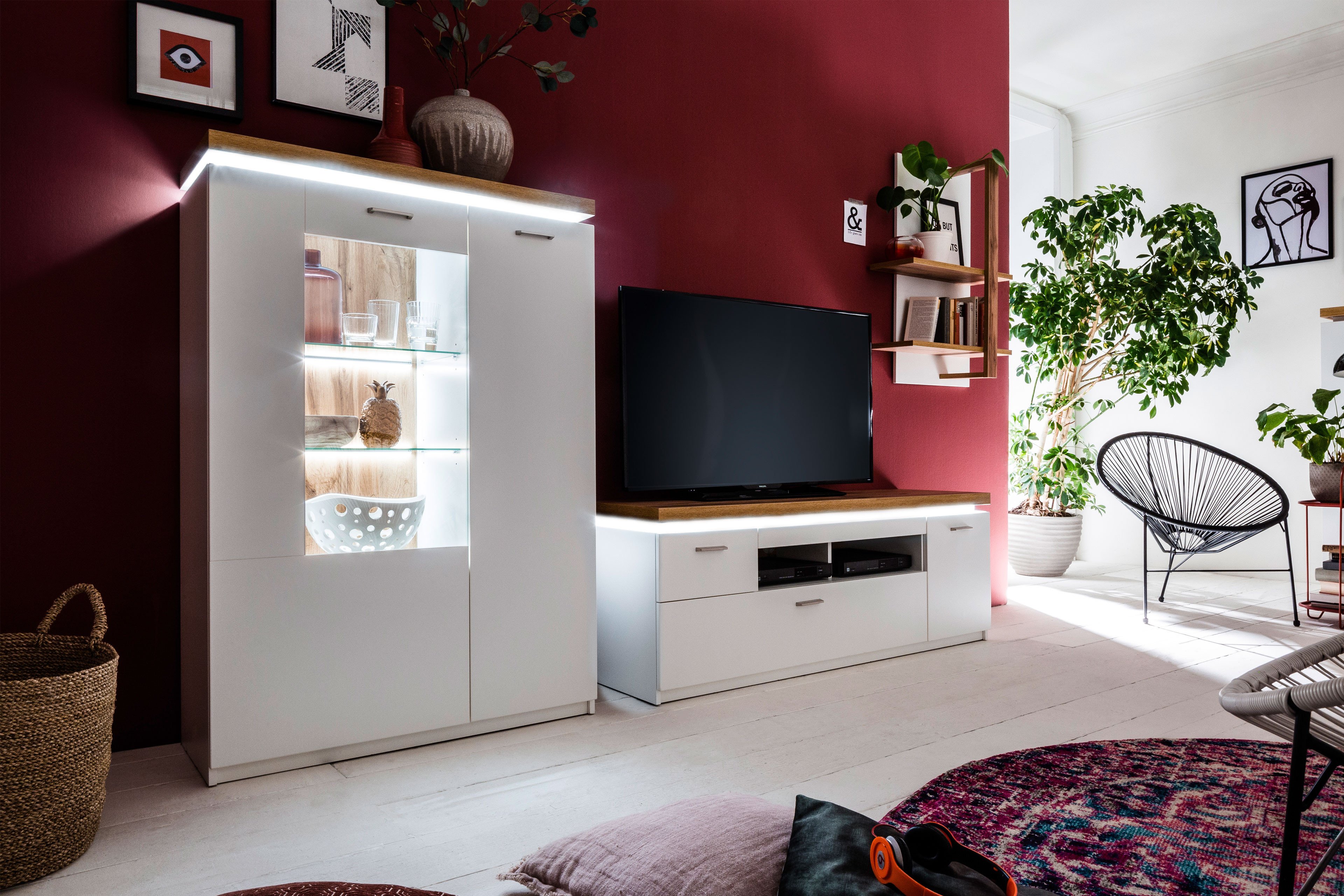 Eiche und Online-Shop - Möbel | Wohnwand in MCA Cali Ihr Letz Weiß CAZ1SW02 Wotan